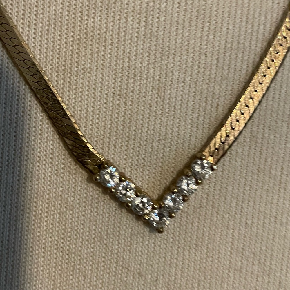 Gold V-Front Crystal Necklace - Women Jewelry